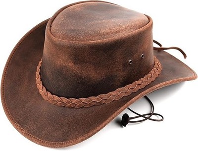 Men and Women Brown Genuine Leather Cowboy Western Hat - USA Free Shipping