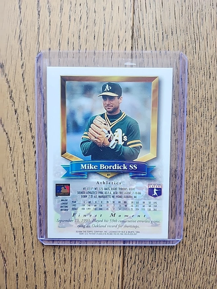 Topps Finest Baseball 1994 #81 Mike Bordick Oakland Athletics Foto 2 de 2