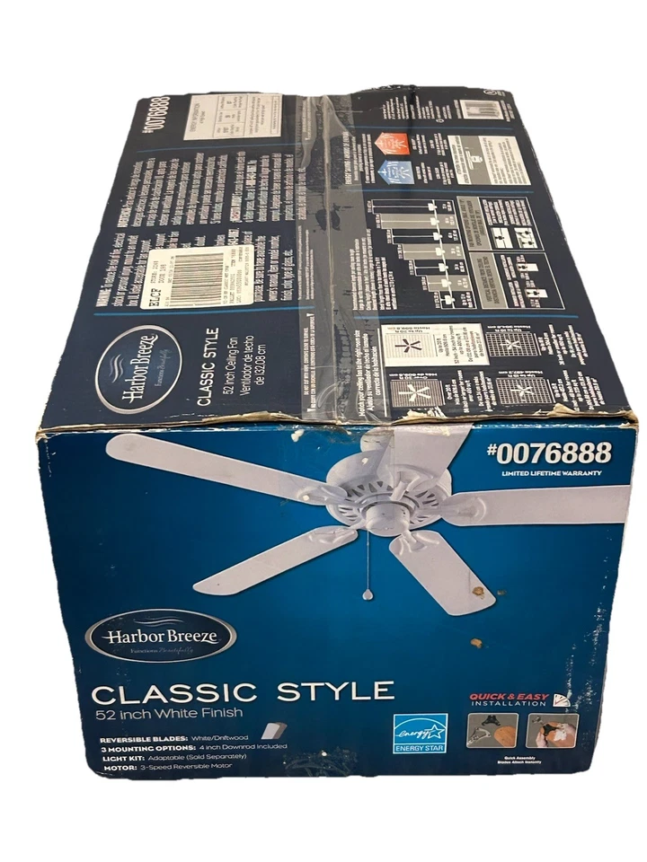 💥New Harbor Breeze Classic White Ceiling Fan 52in 0076888 3 Mount Reversible - Image 2 of 4