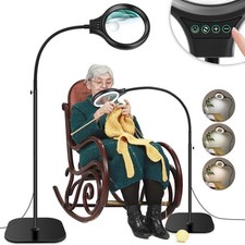 10X 30X Large Floor Magnifying Glass with Light and Stand,36 LED Flexible Goo...