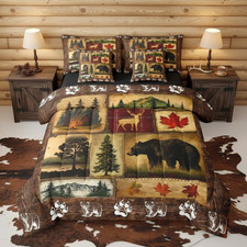Rustic Farmhouse 7 Piece Comforter Set Queen Bed in a Bag Hunting Bear Deer Wild