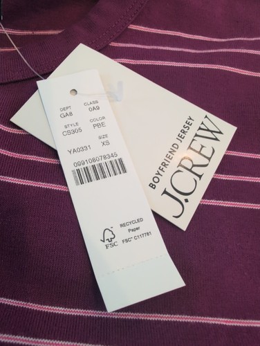 NEW J.Crew Boyfriend Jersey Classic-Fit T-shirt in Stripe, Purple Berry ...