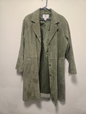 Green Laser Cut Collared Long Overcoat Jacket Lined Women's size 18 JL Studio
