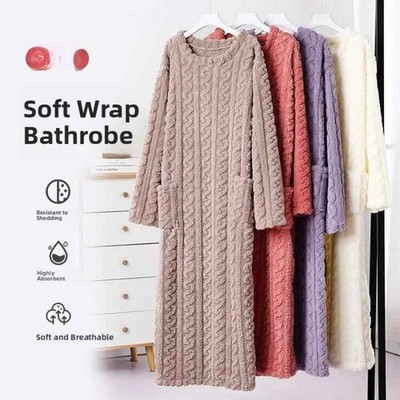 Thick Coral Fleece Robe Women's Sleepwear Long Sleeve Loose Home Clothes Autumn