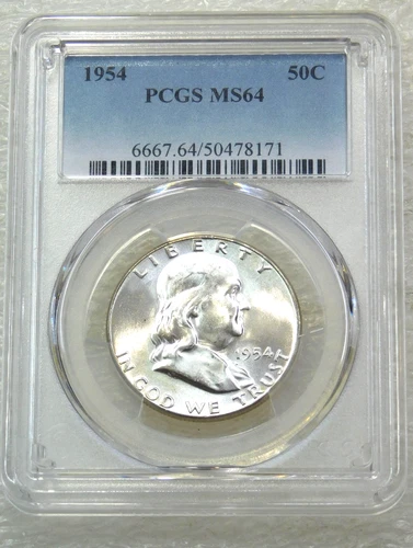1954 P Franklin Half Dollar PCGS MS64 Frosty White 95% FBL PQ New Holder #J263F