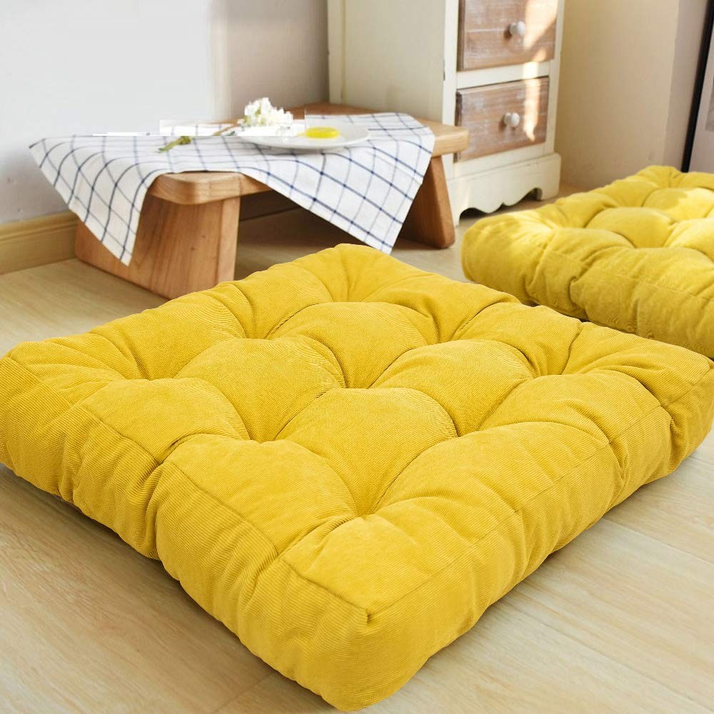 HIGOGOGO Thicken Tufted Cushion, Solid Square Seat Pillow Corduroy Chair Pad, So