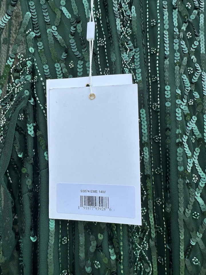 MAC DUGGAL 93874 emerald green dress 14 W Long Sleeve Beaded NWT NEW - Image 3 of 4