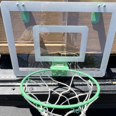 Brookstone Wall-Mounted Basketball Hoop Green Rim Acrylic Glass Metal