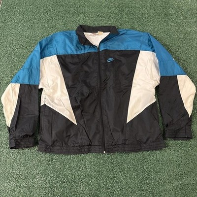 Vintage 90s Nike Windbreaker Jacket Mens XL Blue Black Colorblock Logo Full Zip.