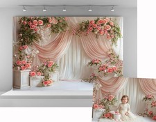 7x5ft Spring Flowers Backdrop Photography White Pink Curtain Bridal Baby Shower