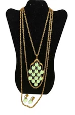 Vintage Trifari Waterfall Necklace and Earrings Pistachio Plastic Dangles