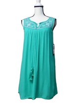 As U Wish Junior’s Embroidered Rayon Gauze Shift Dress, Aqua, XS