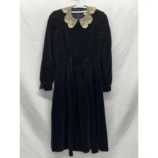 Laura Ashley Black Velvet Lace Collar Made in Carno Wales Vintage Dress US 10