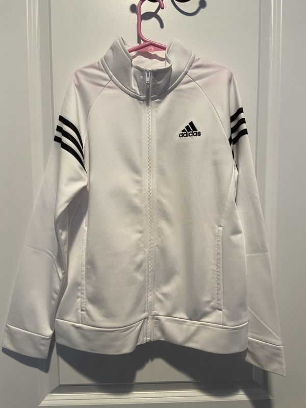 Adidas girls White tricot track Zip Up jacket size 14 bnwot