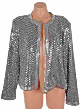 New Wallis Metallic Silver Sparkle Embellished Open Front Blazer Jacket Party