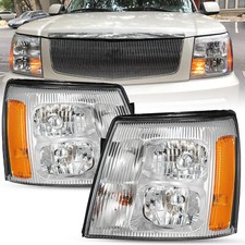 HID Xenon Headlights For 2003-2006 Cadillac Escalade Chrome Headlamp w/Bulbs L+R