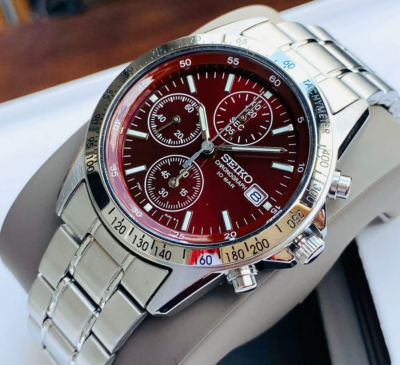 Seiko Spirit SBTQ045 Red Dial Chronograph Stainless Steel Men's