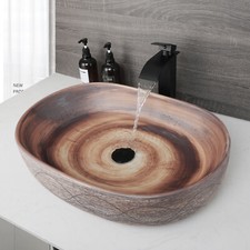 US Bathroom Vessel Sink Deck Mounted Ceramic Oval Basin Bowl Faucet Pop Up Drain