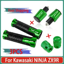 Green CNC Handle Grips Handle Bar End Cap Tire Valve For Kawasaki NINJA ZX9R