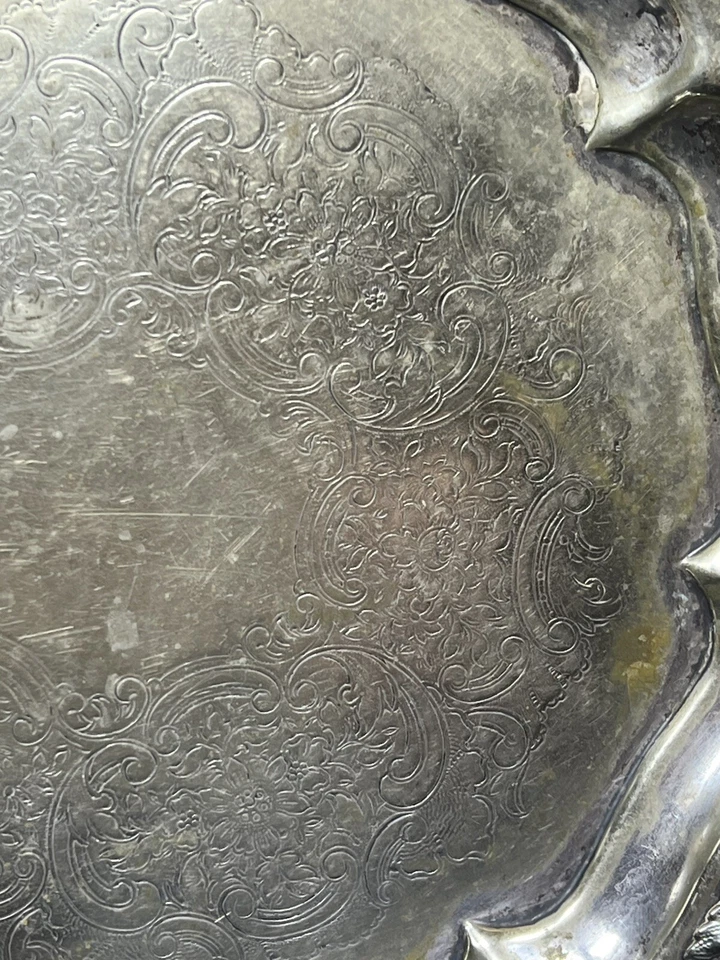 "Antiguo plato de pedestal plateado Sheffield Inglaterra con patas uvas 9,25""" Foto 4 de 4