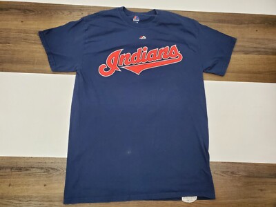 Majestic Mens Size Medium Cleveland Indians Baseball Shirt Tee Short Sleeve 
