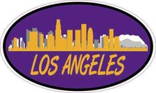 5x3 Purple Gold Oval Los Angeles Skyline Sticker Car Truck Vehicle Bumper Decal