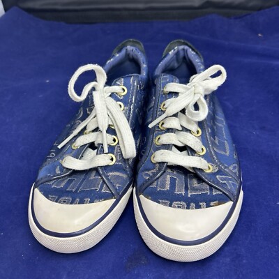 Coach Barrett Poppy Canvas Sneakers Blue Lace-Up Metallic Women's