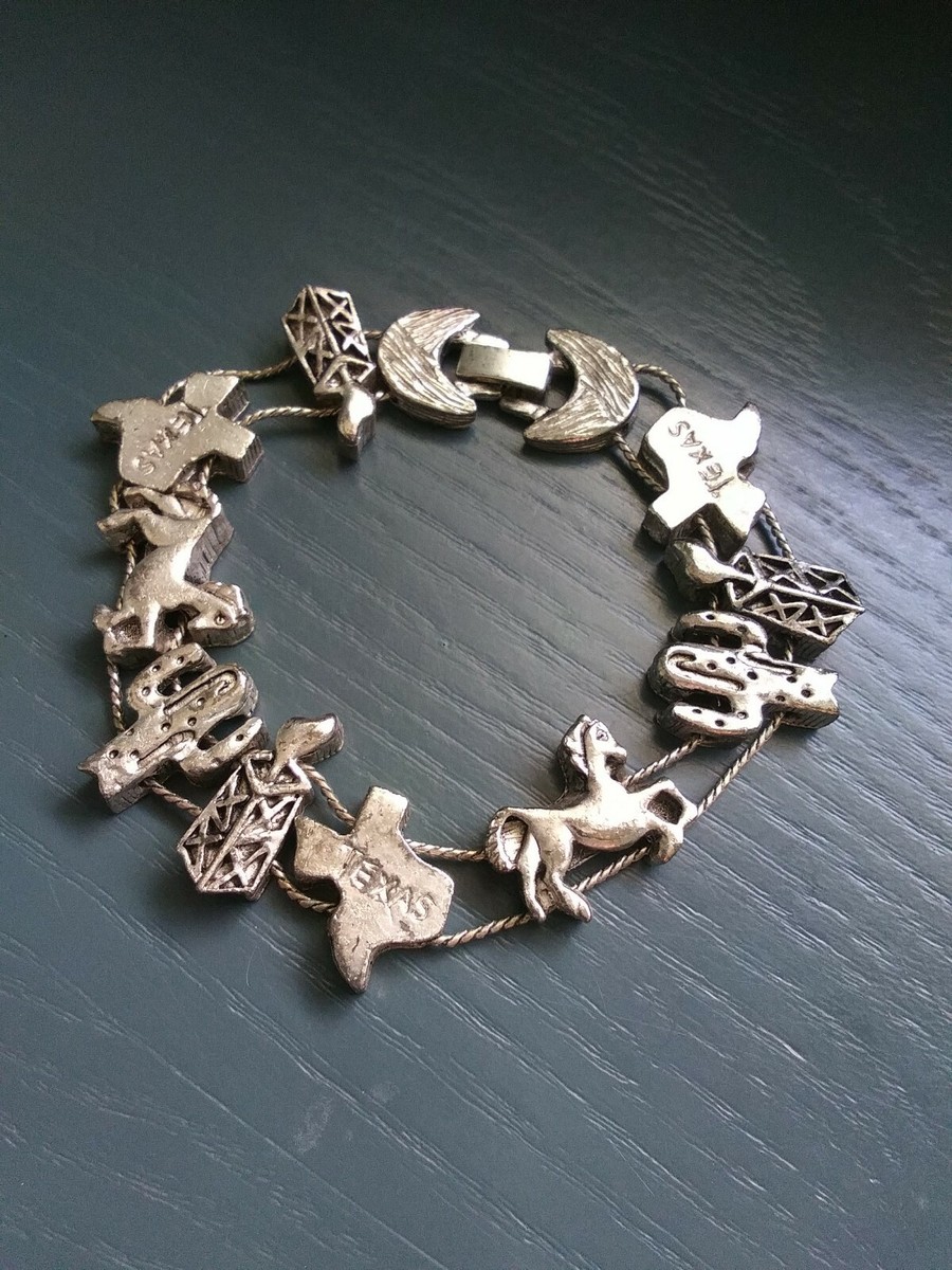 小物 Fa Vintage 1995 Tofa Silver Tone Texas Theme Slider Bracelet. O10020