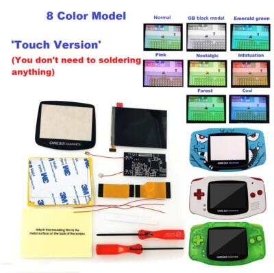 Touch Version 8 Color GameBoy GBA IPS V2 Backlight LCD Kit+Color Pre-cut Shell