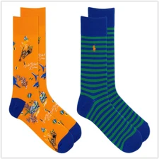 NWT Polo Ralph Lauren 2-Pack Bear Striped Logo Bearwaiian Crew Socks 10-13