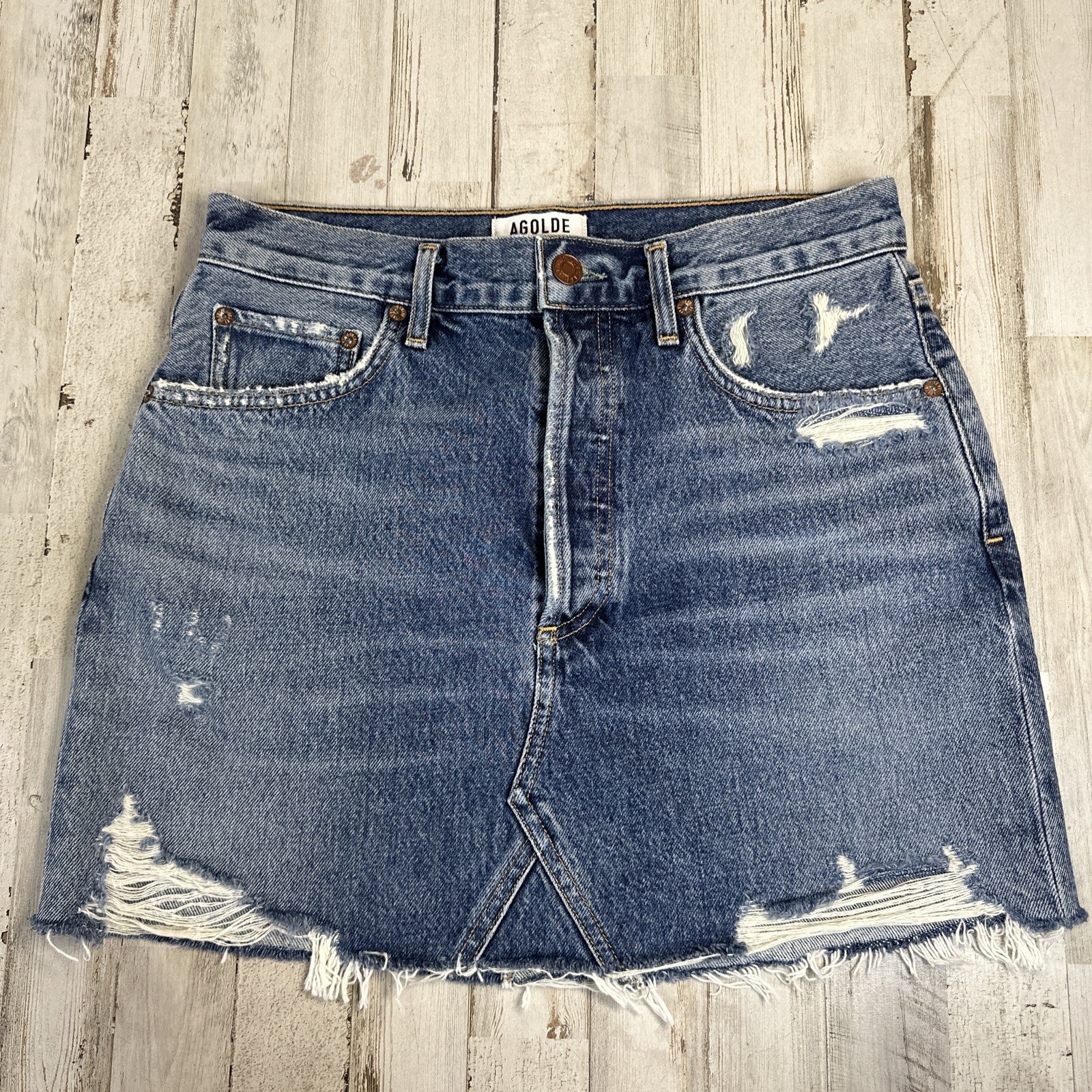 Agolde Quinn High Rise Mini Skirt Women's Size 27 Denim Blue - Main Image