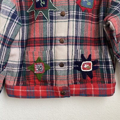 Vintage SANDY STARKMAN Red Plaid Embroider Appliqué Wool Blend