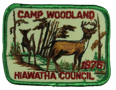 Hiawatha Council NY 1976 Camp Woodland Patch GRN Bdr (WY2341)