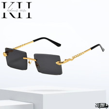 Mens Vintage Gold Frame Clear Black Lens Rimless Hip Hop Glasses