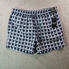 NWT Murano Swim Shorts Trunks Men XL 5" Inseam Lined Geometric White Navy Blue