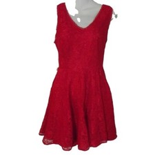 Express Dress Sz 2 Red Lace Double V-Neck Fit&Flare Sleeveless valentine NO BELT