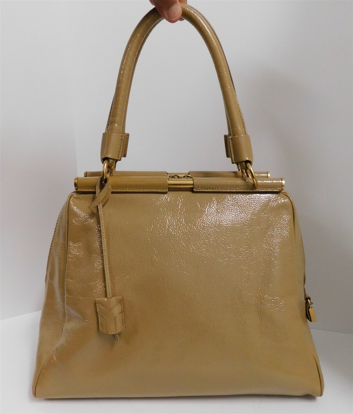 Borsa a tracolla grande YSL Yves Saint Laurent Majorelle beige vernice Italia