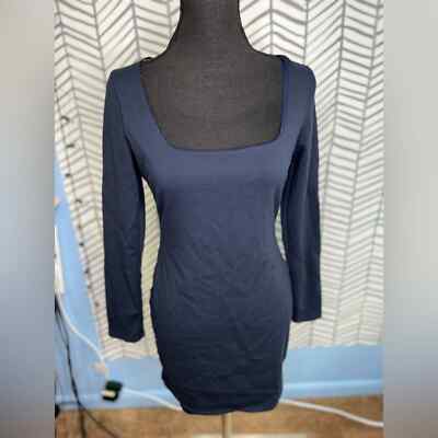 Lulus Navy Long Sleeve Midi Shift Dress