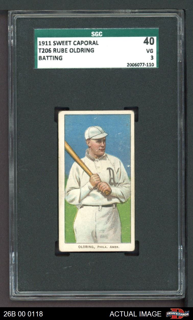 1909 T206 Rube Oldring Batting Athletics VARIATION SGC 3 - VG