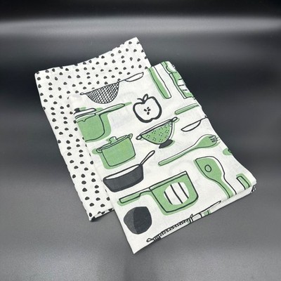 Kitchen Dish Towels Green Black White Hanging Loop IKEA Rinnig Cotton Kitschy 