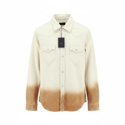 Alanui Bright Hues Hommes S Marron Denim Brut Coton Chemise Unisexe - Photo 1/4