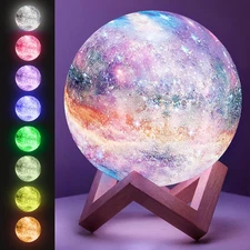 Mind-Glowing Galaxy Moon Lamp with Multi Colors, Touch/Remote, Wood Stand - Teen