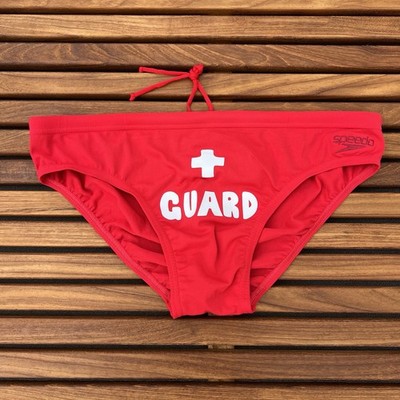 H.E.Arts Design Lifeguard logo custom print Men Speedo red swim
