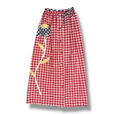 Vtg 60s 70s David Smith Mod Gingham Plaid Maxi Skirt Prairie Red White 26  Waist