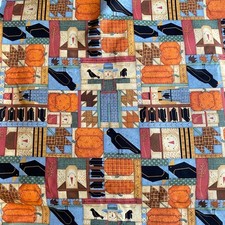2 YD Scarecrow Pumpkin Fabric Leslie Beck Cotton Print