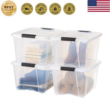 32 Qt Stackable Plastic Storage Bins with Lids, 4 Pack - BPA-Free, - See-Thr...