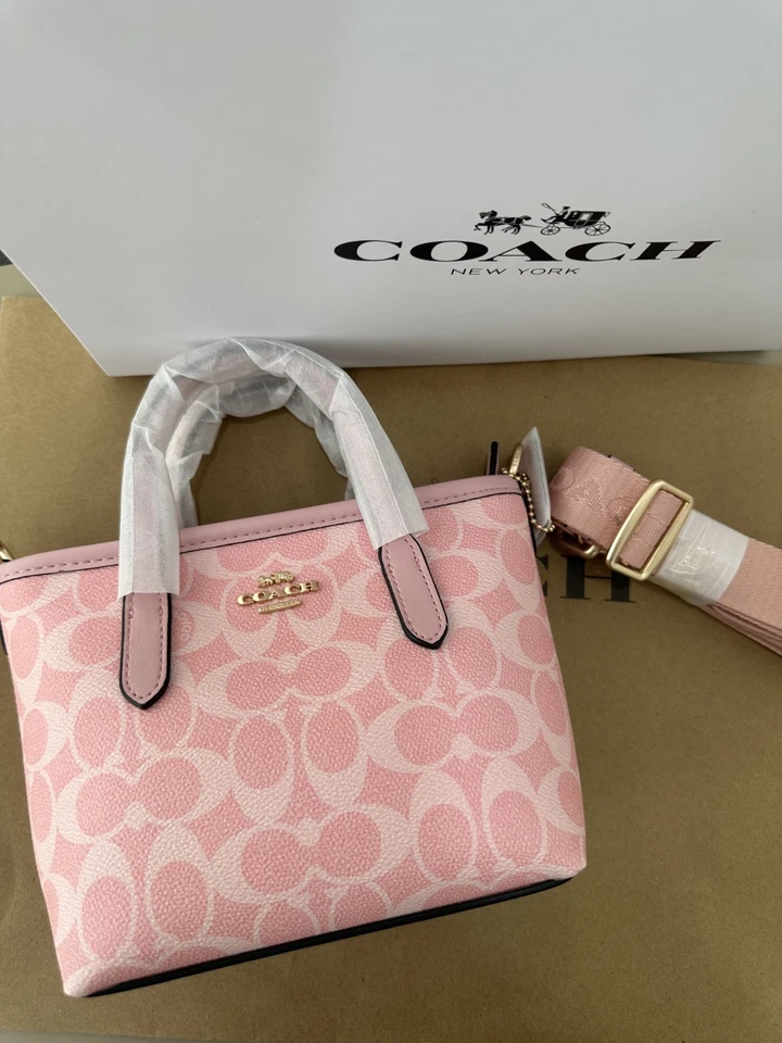 Mini bolso de mano en lona exclusiva, dorado/rosa en polvo, nuevo entrenador Foto 2 de 4