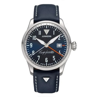 Hugo Junkers GMT Automatic Wristwatch 9.58.04.01 Aviator 42mm Leather, Sapphire Crystal