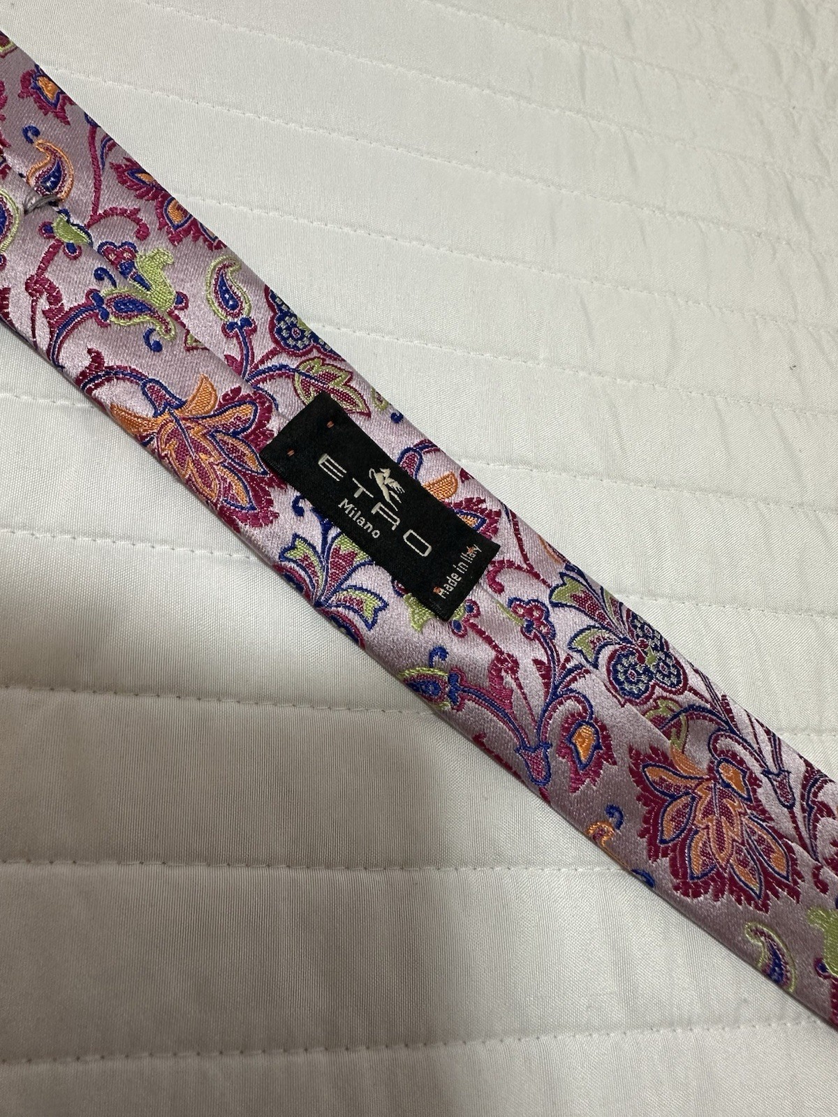 ETRO Pink Purple Orange & Lime Green Paisley Flower Print Silk Neck Tie Mint!