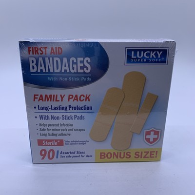 Luckys Super Soft First Aid Bandages Family Pk 90 Assorted Sizes 